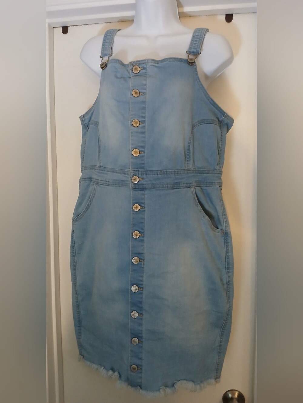 NWOT Women's Wax Jean Light Blue Button-Front Denim Mini Dress.